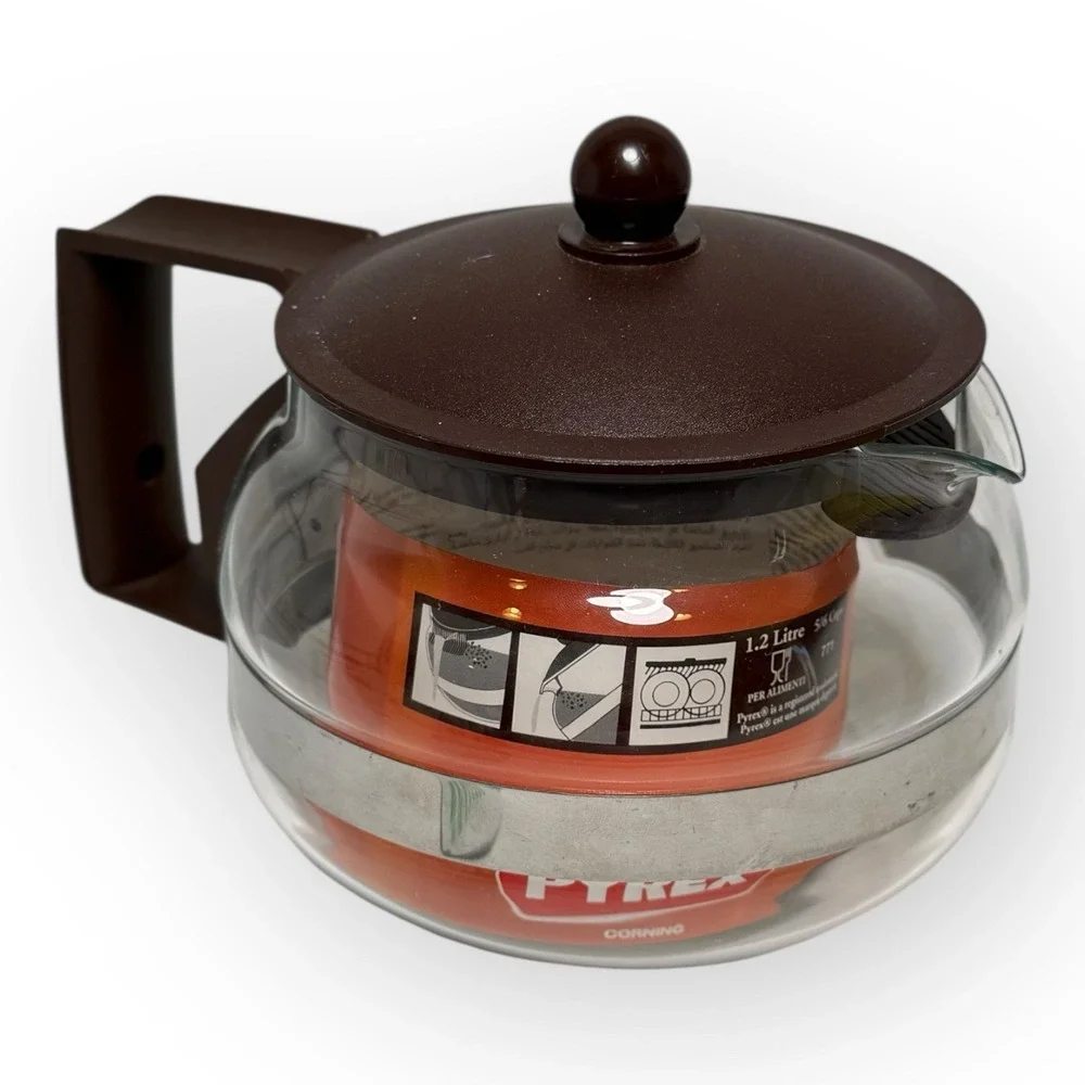 VTG NOS Pyrex Glass Tea Pot 1.2L #771 Brown Plastic Lid & Handle France 1980s